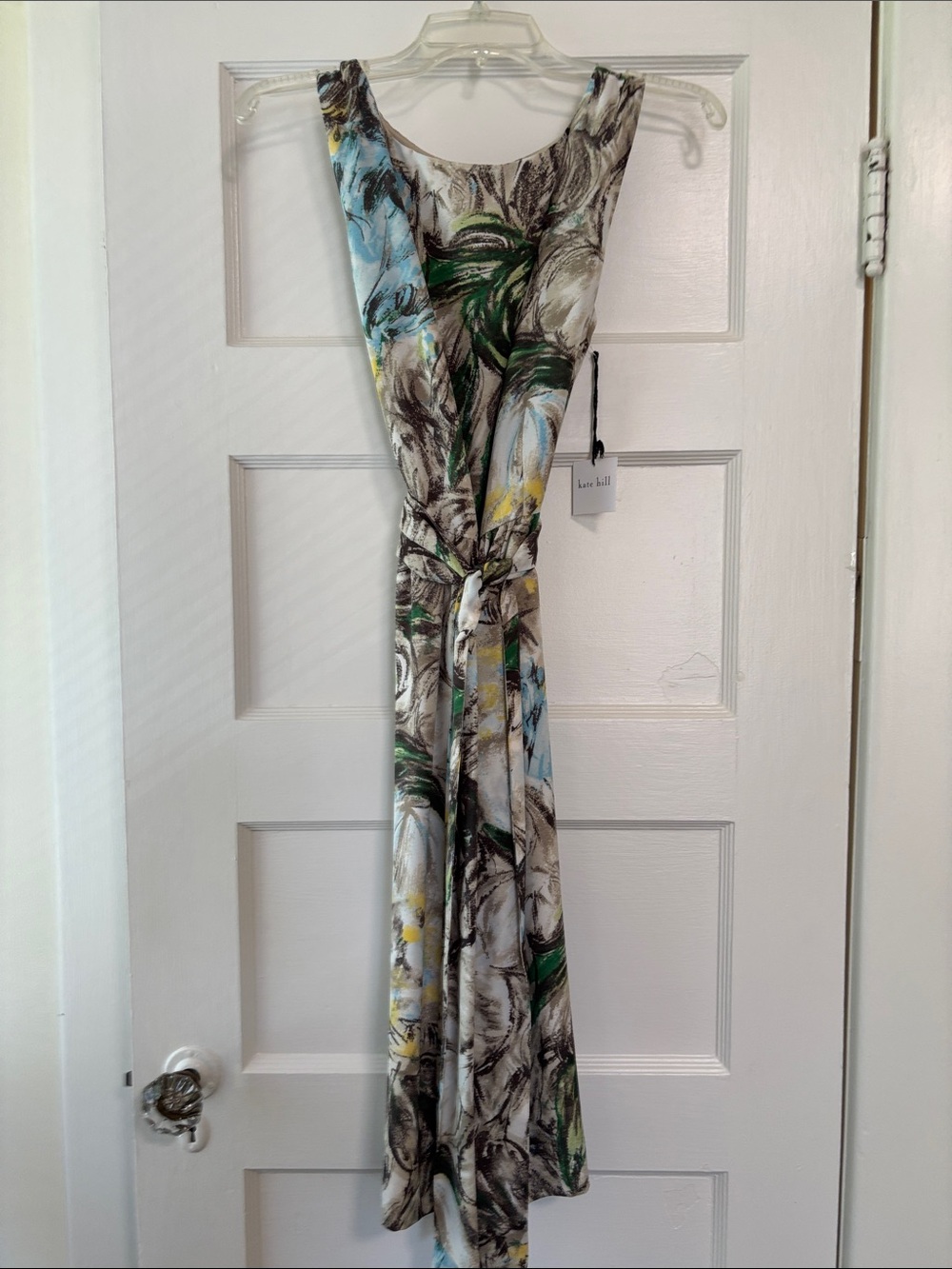 Kate Hill watercolor print dress in green, yellow, blue. Silk. NWT. Fully lined.